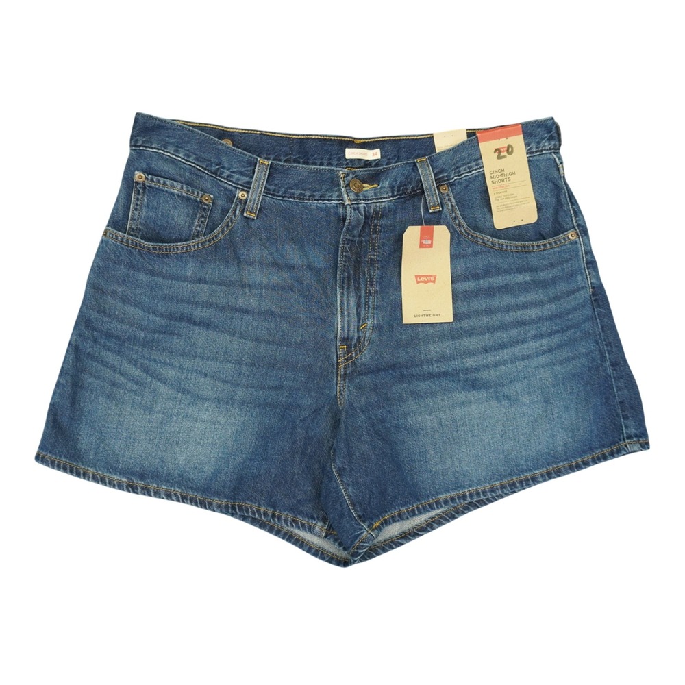 Levis Cinch Mid Thigh Shorts Women 34 (Fits 39x5)Blue Denim High Rise Loose Jean
